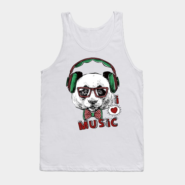 Funny Gift Panda Love Music Tank Top by RedoneDesignART